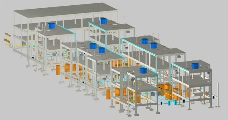 Modelo 3D compatibilizado com arquitetura, estrutura e instalações